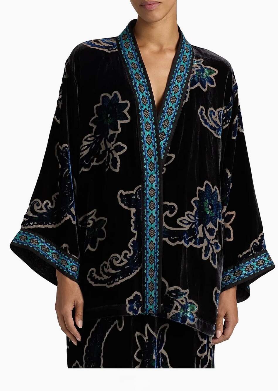 Johnny Was Merham Monade Burnout Velvet Kimono Size S Navy Floral NWT